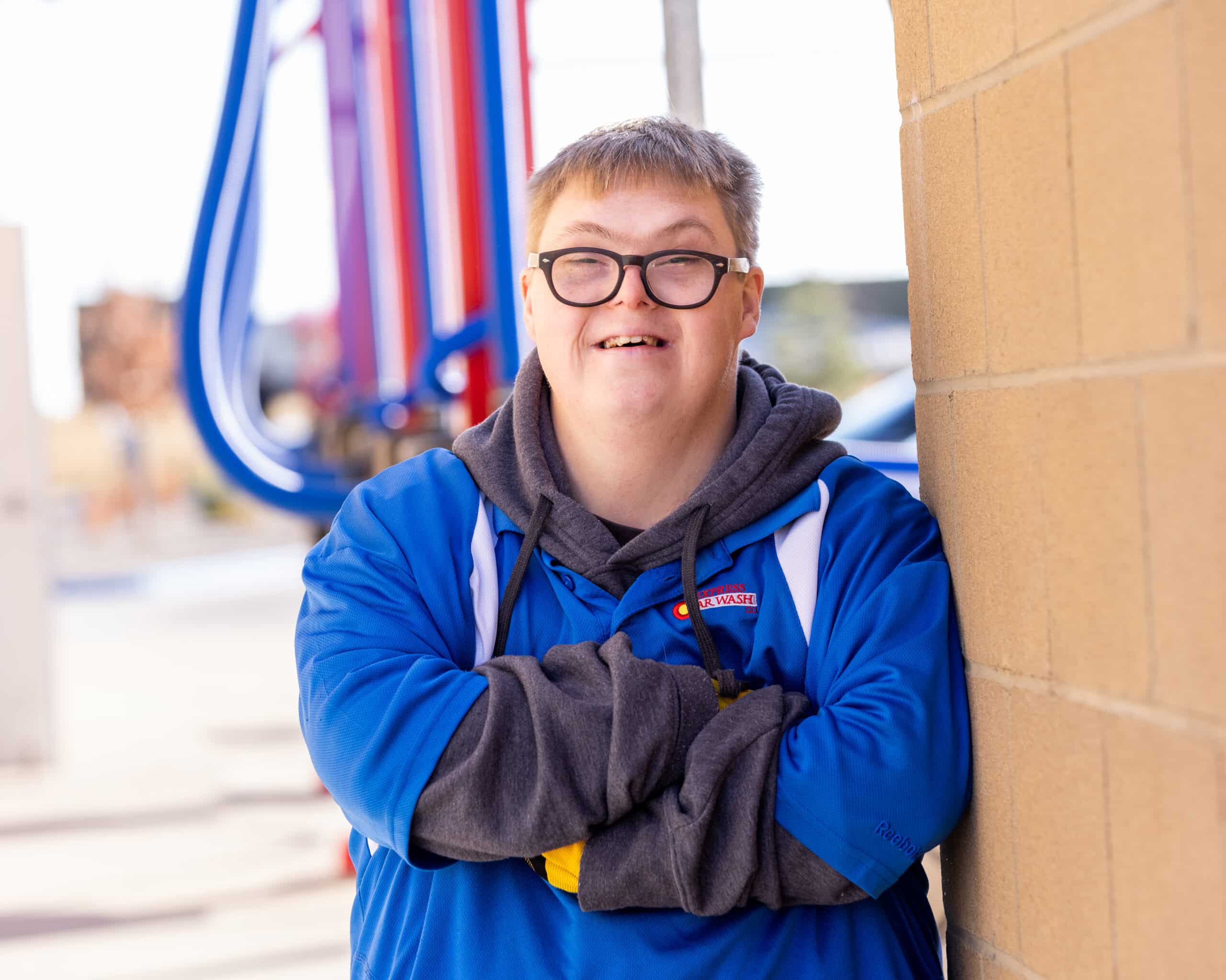 Young man with Down syndrome at work